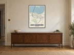 South Queensferry Street Map Poster at A1, in a black frame, above a sideboard