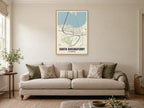 South Queensferry Street Map Poster at A1, in a natural wood frame, in a sitting room