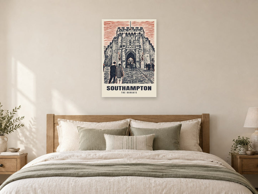 The Bargate, Southampton Poster at A1, as a poster, above a bed
