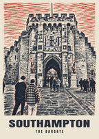 The Bargate, Southampton poster in the Linocut style