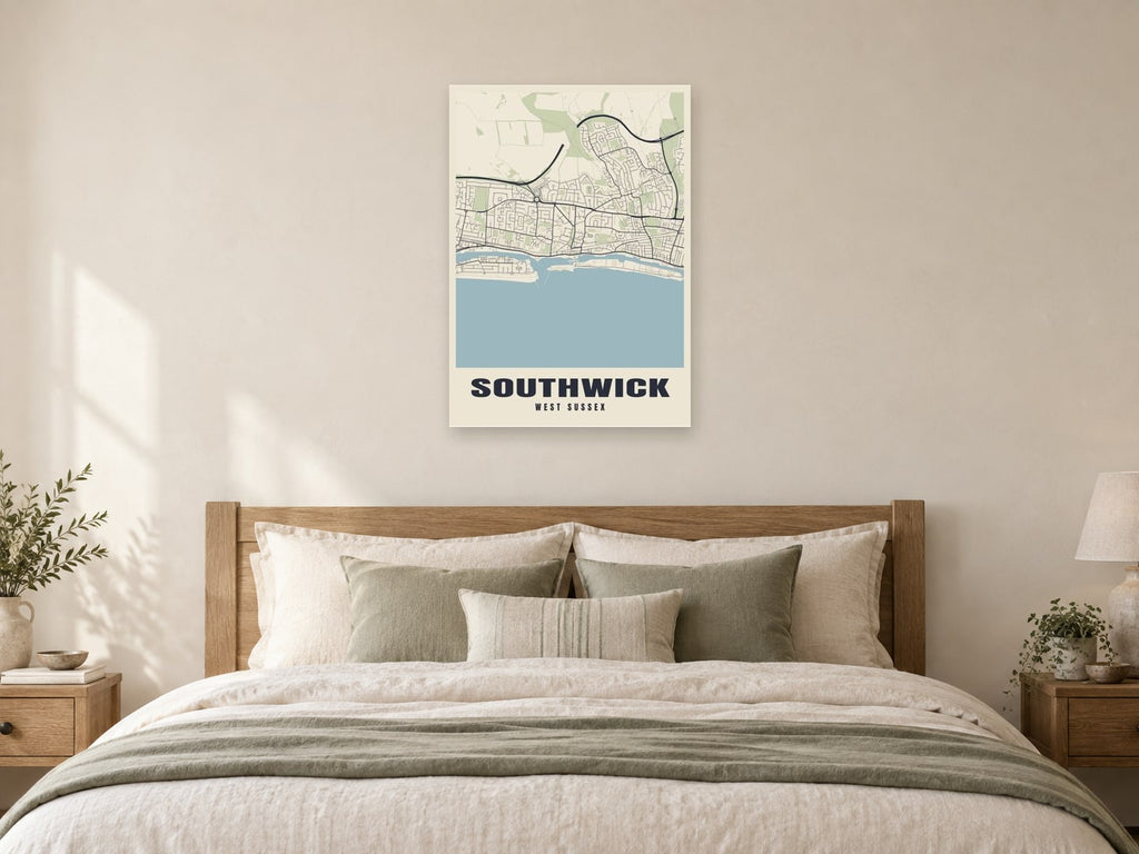 Southwick Street Map Poster at A1, as a poster, above a bed