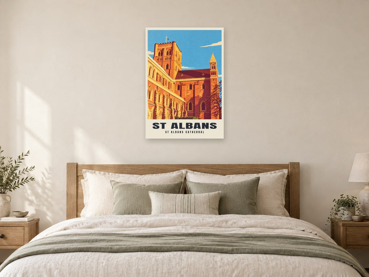 St Albans Cathedral Poster at A1, as a poster, above a bed