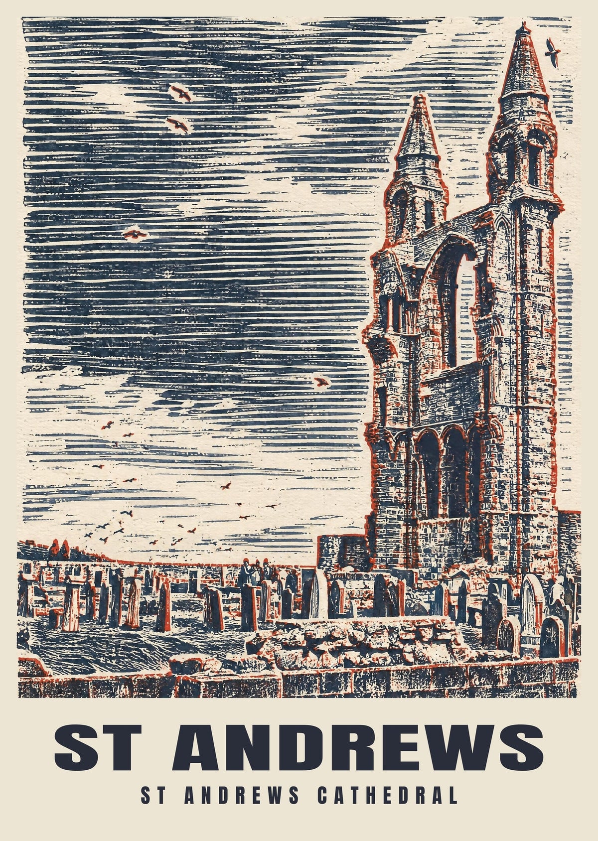 St Andrews Cathedral poster in the Linocut style