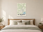 St Blazey Street Map Poster at A1, as a poster, above a bed