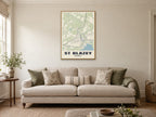 St Blazey Street Map Poster at A1, in a natural wood frame, in a sitting room