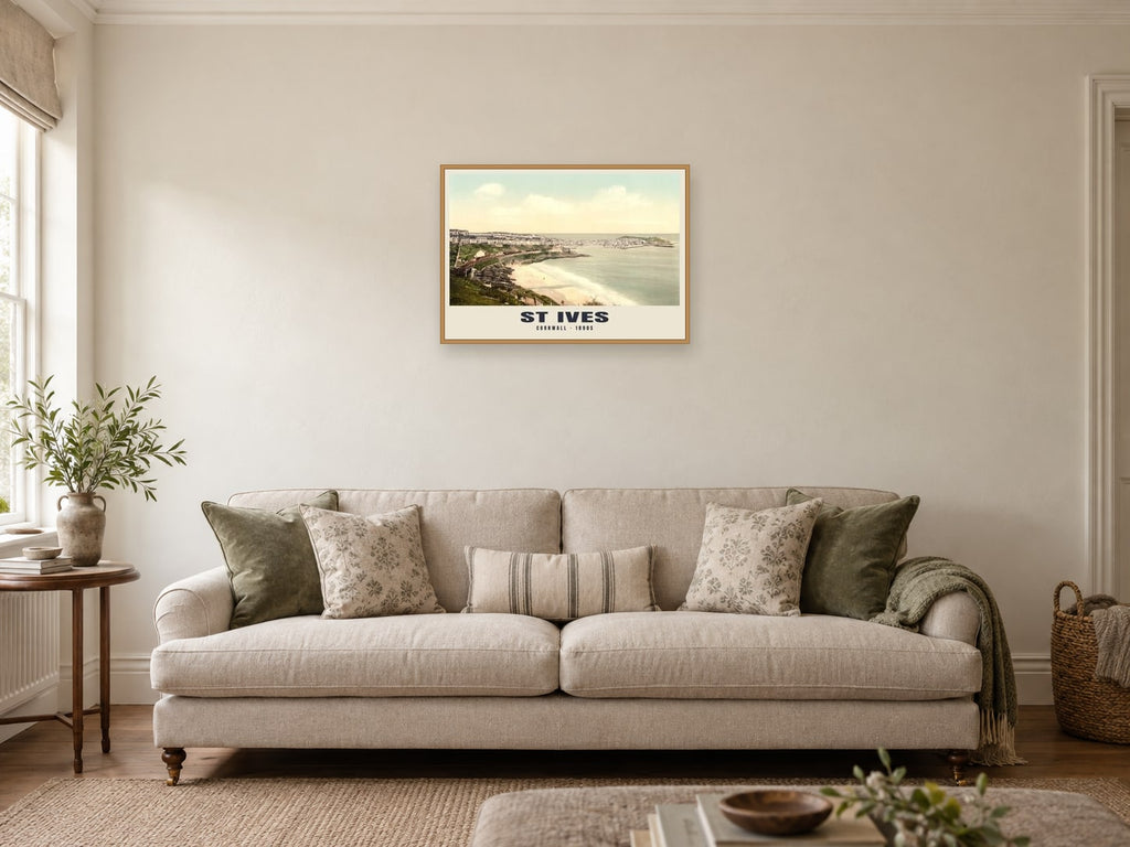St Ives, 1890s Heritage Print at A2, in a natural wood frame, in a sitting room
