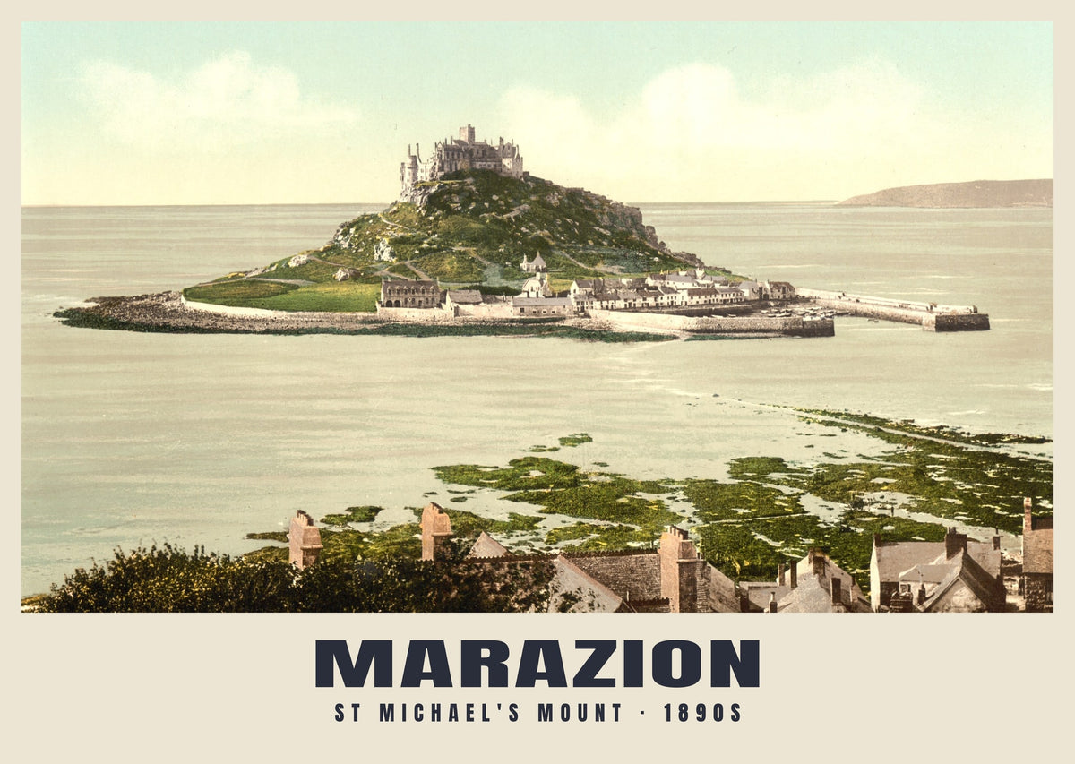 St Michael's Mount, Marazion, 1890s hand-coloured photochrom heritage print