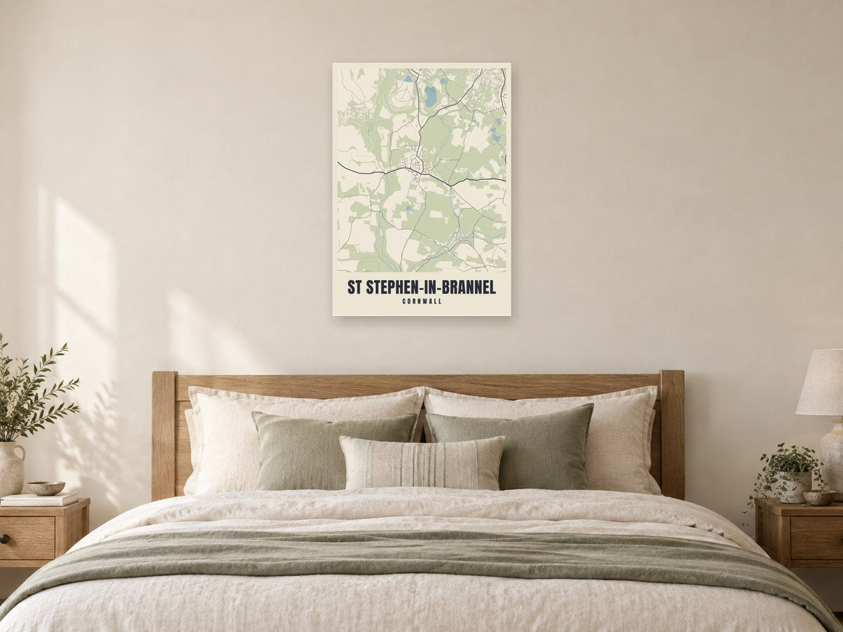 St Stephen-in-Brannel Street Map Poster at A1, as a poster, above a bed