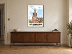 St Wilfrid’s Church, Standish Poster at A1, in a black frame, above a sideboard