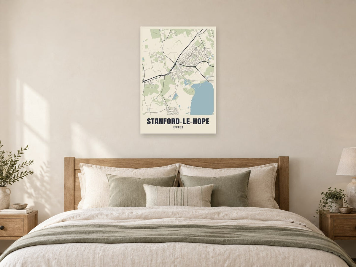 Stanford-le-Hope Street Map Poster at A1, as a poster, above a bed