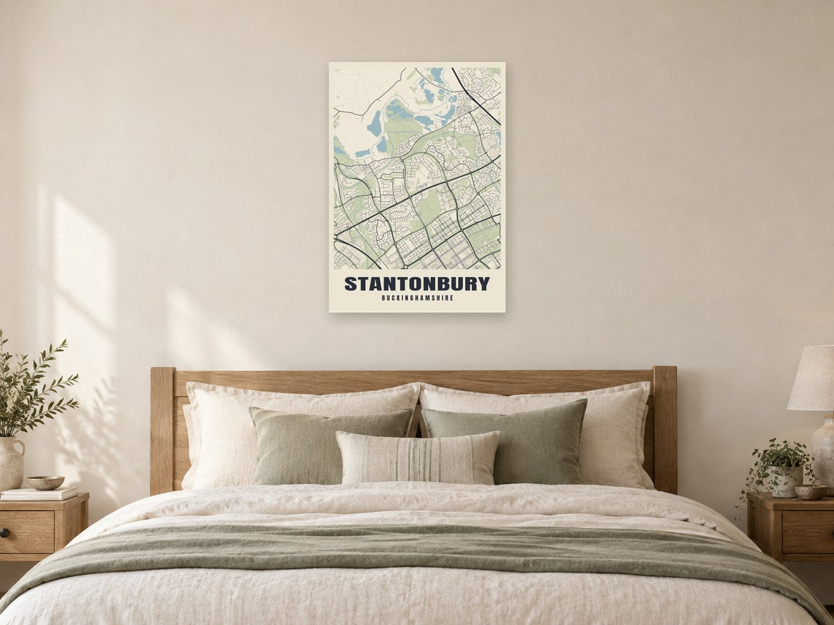 Stantonbury Street Map Poster at A1, as a poster, above a bed