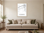 Stanway Village Centre Street Map Poster at A1, in a natural wood frame, in a sitting room