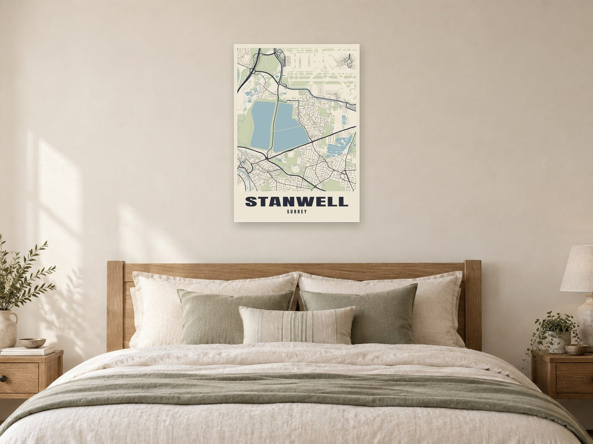 Stanwell Street Map Poster at A1, as a poster, above a bed