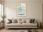 Stanwell Street Map Poster at A1, in a natural wood frame, in a sitting room