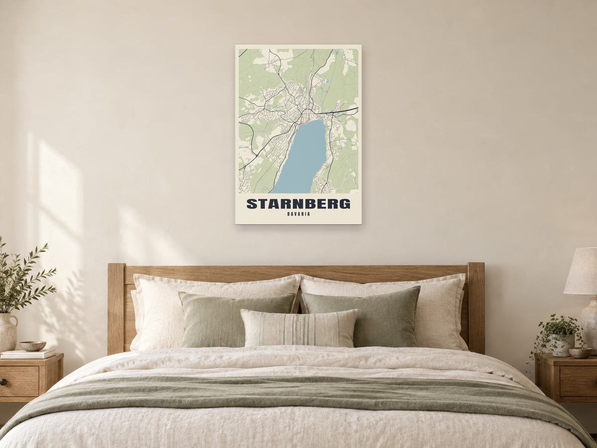 Starnberg Street Map Poster at A1, as a poster, above a bed