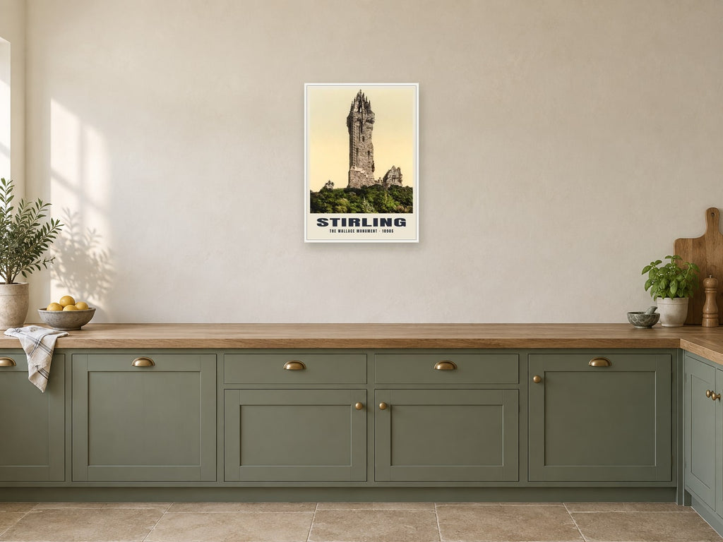 The Wallace Monument, Stirling Poster at A2, in a white frame, in a kitchen