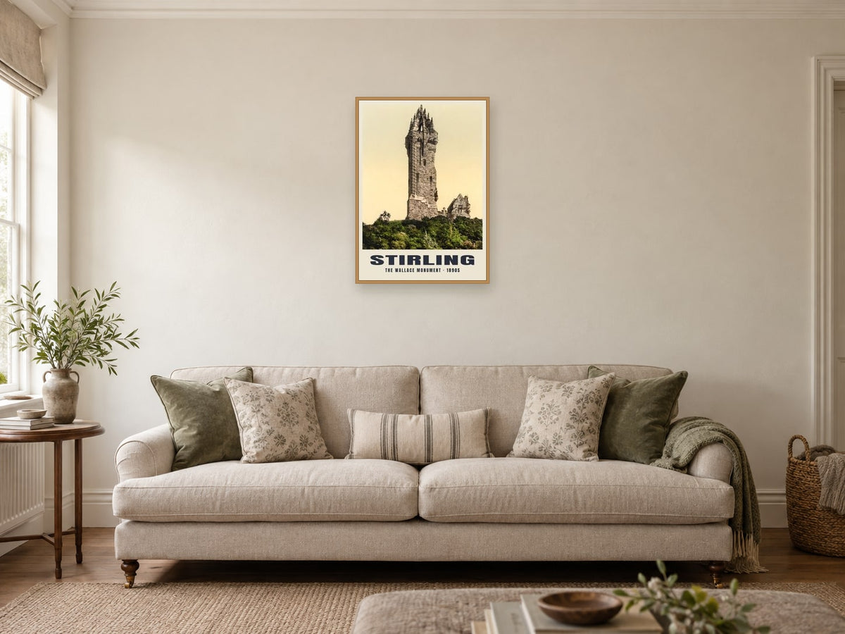The Wallace Monument, Stirling Poster at A2, in a natural wood frame, in a sitting room