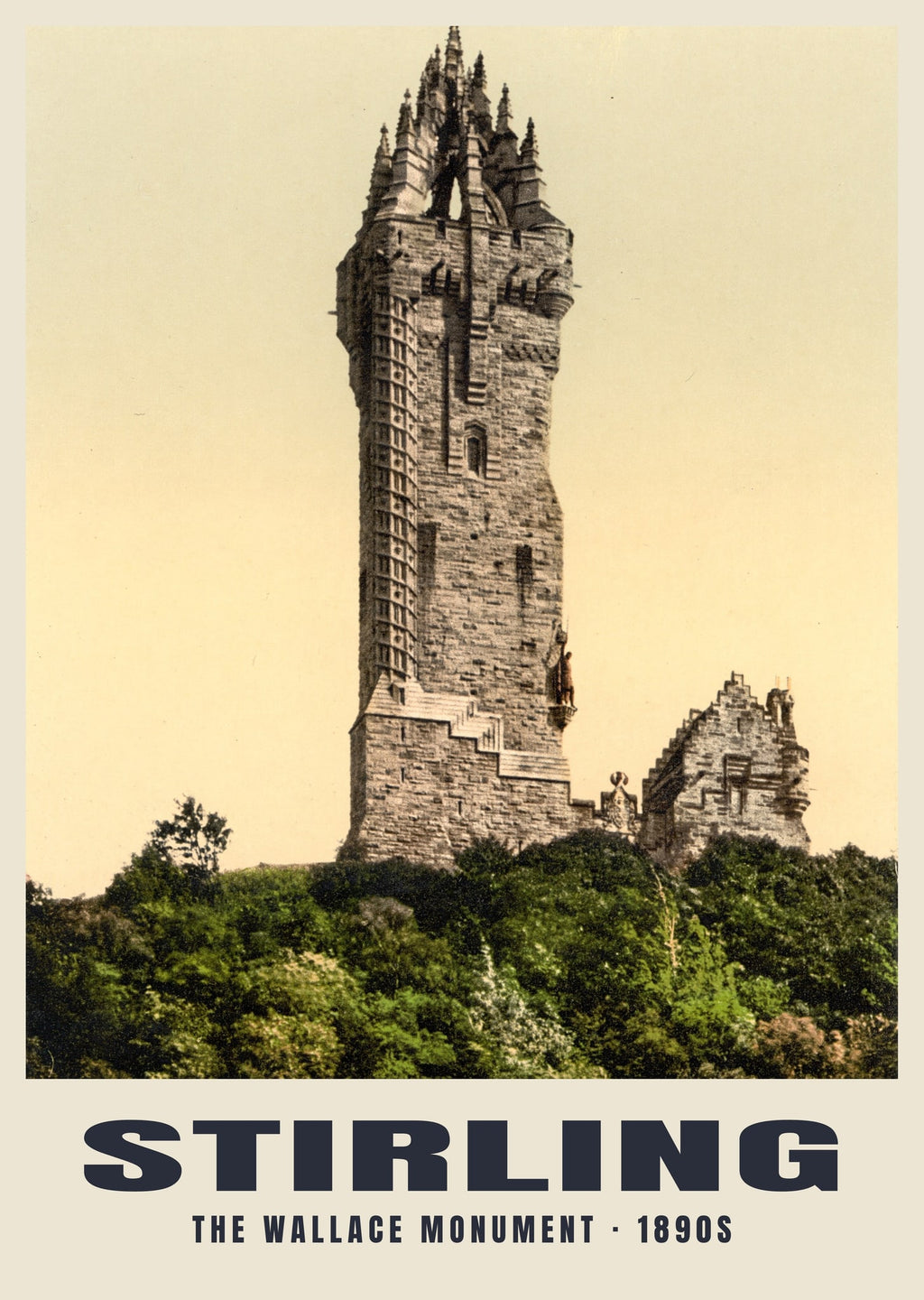The Wallace Monument, Stirling, 1890s hand-coloured photochrom heritage print