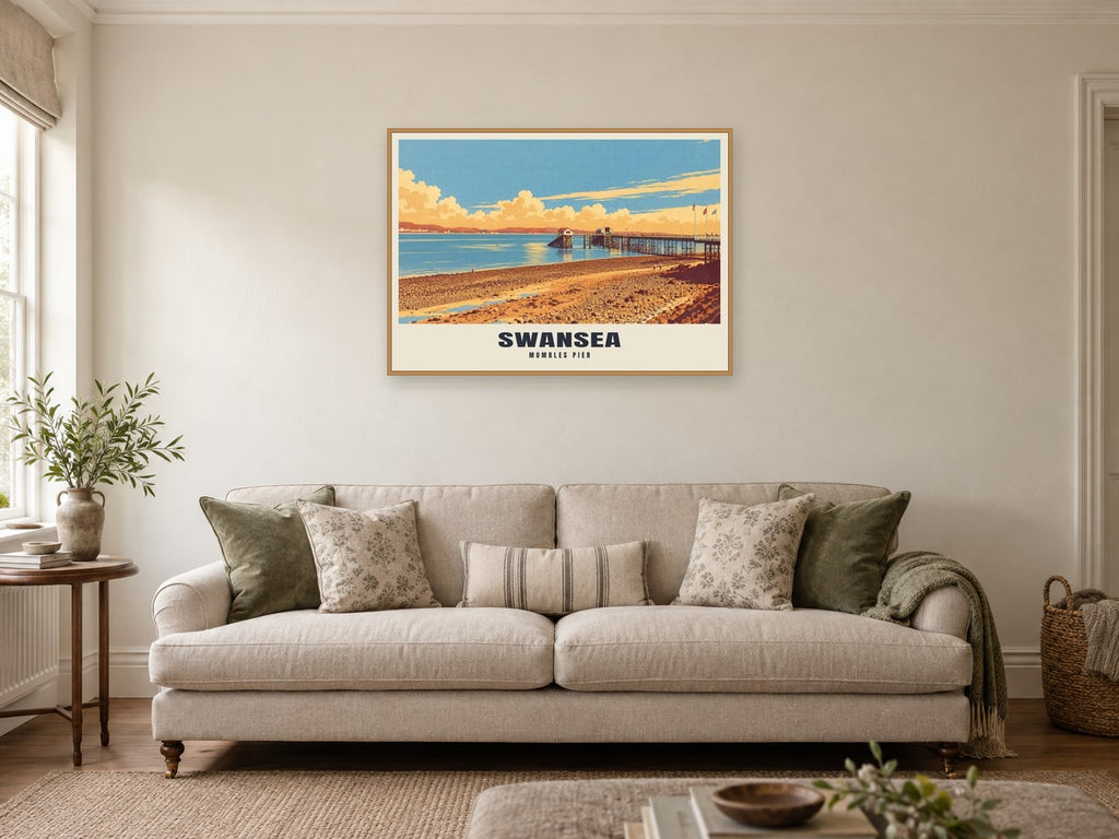 Mumbles Pier, Swansea Poster at A1, in a natural wood frame, in a sitting room