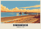 Mumbles Pier, Swansea poster in the Retro Railway style
