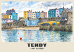 Tenby Harbour poster in the English Watercolour style