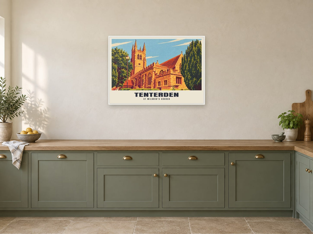 St Mildred's Church, Tenterden Poster at A1, in a white frame, in a kitchen