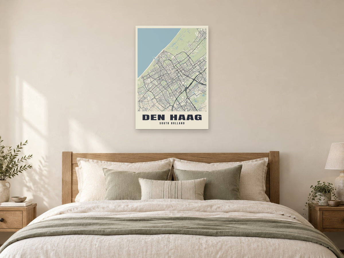 Den Haag Street Map Poster at A1, as a poster, above a bed