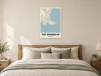 The Mumbles Street Map Poster at A1, as a poster, above a bed