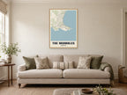 The Mumbles Street Map Poster at A1, in a natural wood frame, in a sitting room