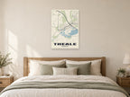 Theale Street Map Poster at A1, as a poster, above a bed