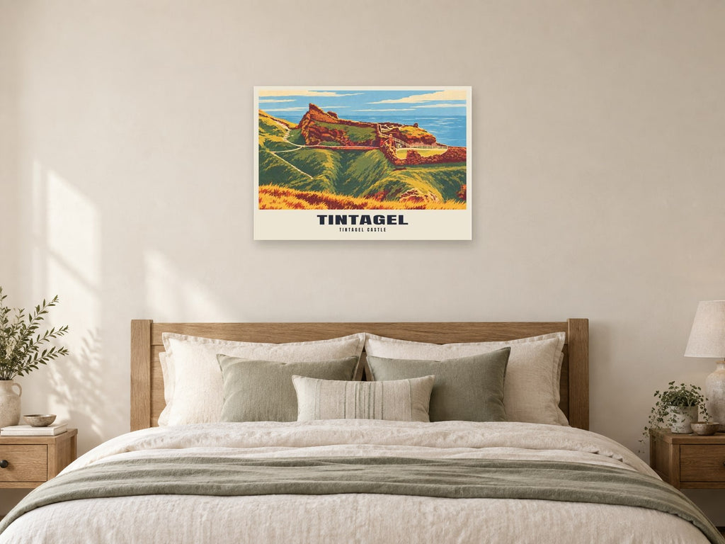 Tintagel Castle Poster at A1, as a poster, above a bed