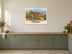 Tintagel Castle Poster at A1, in a white frame, in a kitchen