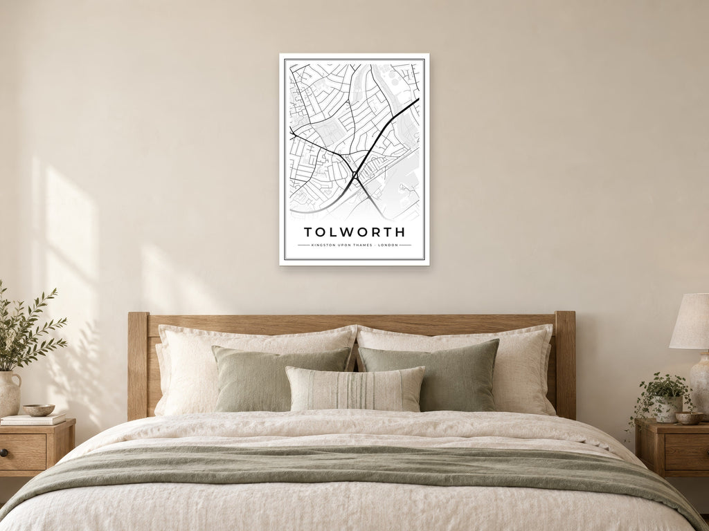Tolworth Street Map Poster at A1, as a poster, above a bed