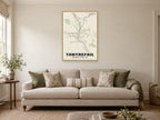 Tonyrefail Street Map Poster at A1, in a natural wood frame, in a sitting room