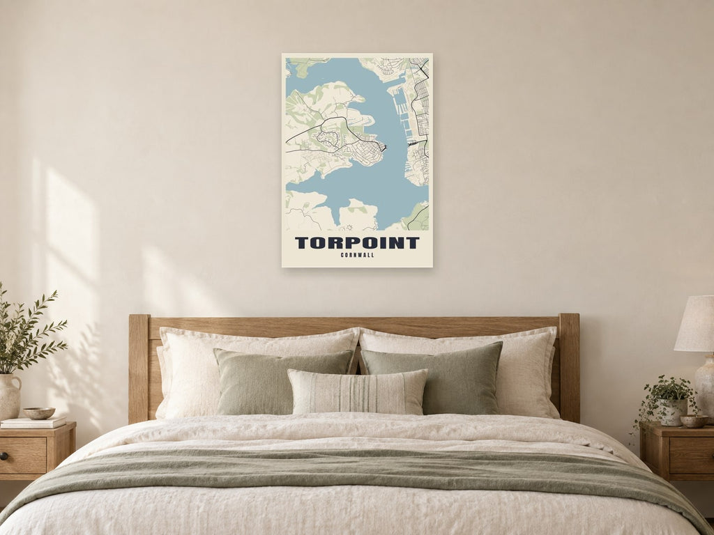 Torpoint Street Map Poster at A1, as a poster, above a bed