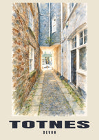 Totnes English Watercolour art print with TOTNES and DEVON name band
