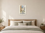 Totnes named English Watercolour print at A2, as a poster, above a bed