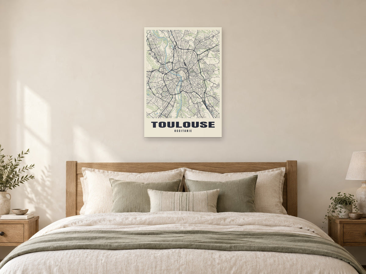 Toulouse Street Map Poster at A1, as a poster, above a bed