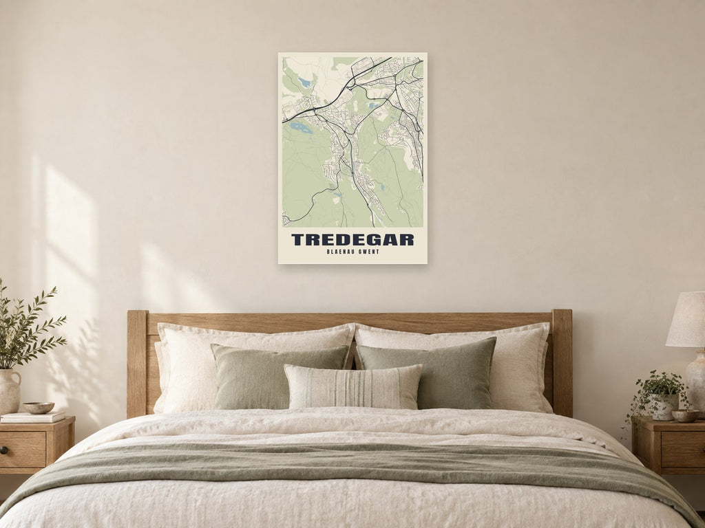 Tredegar Street Map Poster at A1, as a poster, above a bed