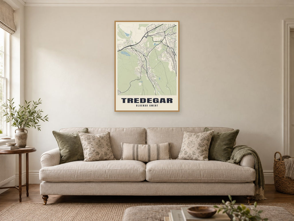Tredegar Street Map Poster at A1, in a natural wood frame, in a sitting room