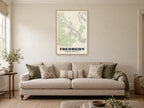 Treorchy Street Map Poster at A1, in a natural wood frame, in a sitting room
