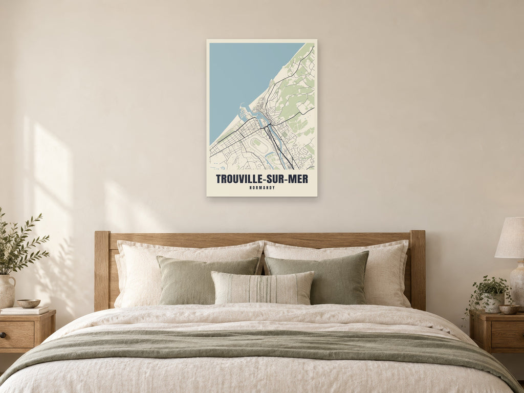 Trouville-sur-Mer Street Map Poster at A1, as a poster, above a bed