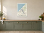 Trouville-sur-Mer Street Map Poster at A1, in a white frame, in a kitchen