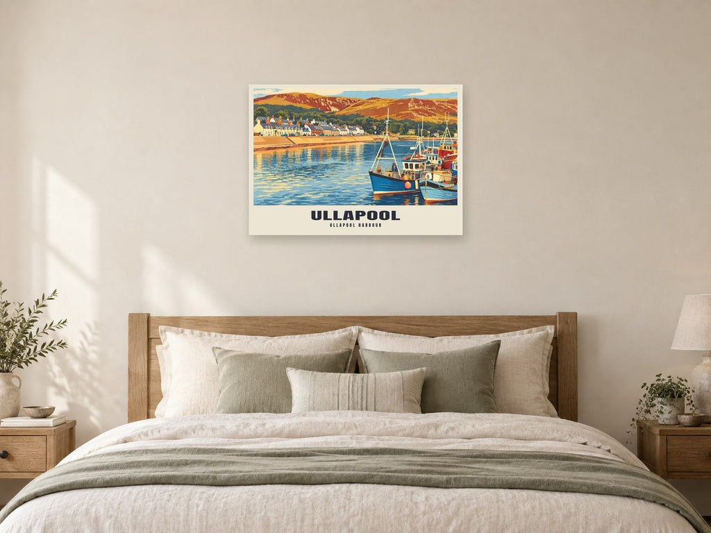 Ullapool harbour Poster at A1, as a poster, above a bed