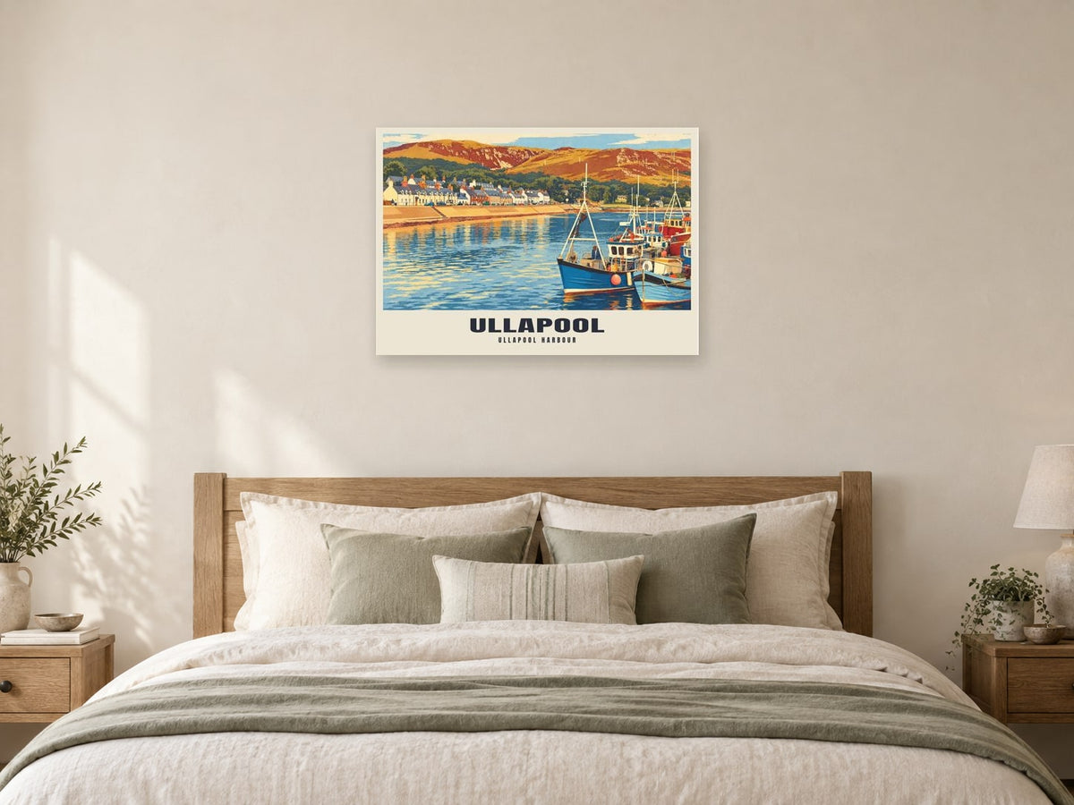 Ullapool harbour Poster at A1, as a poster, above a bed