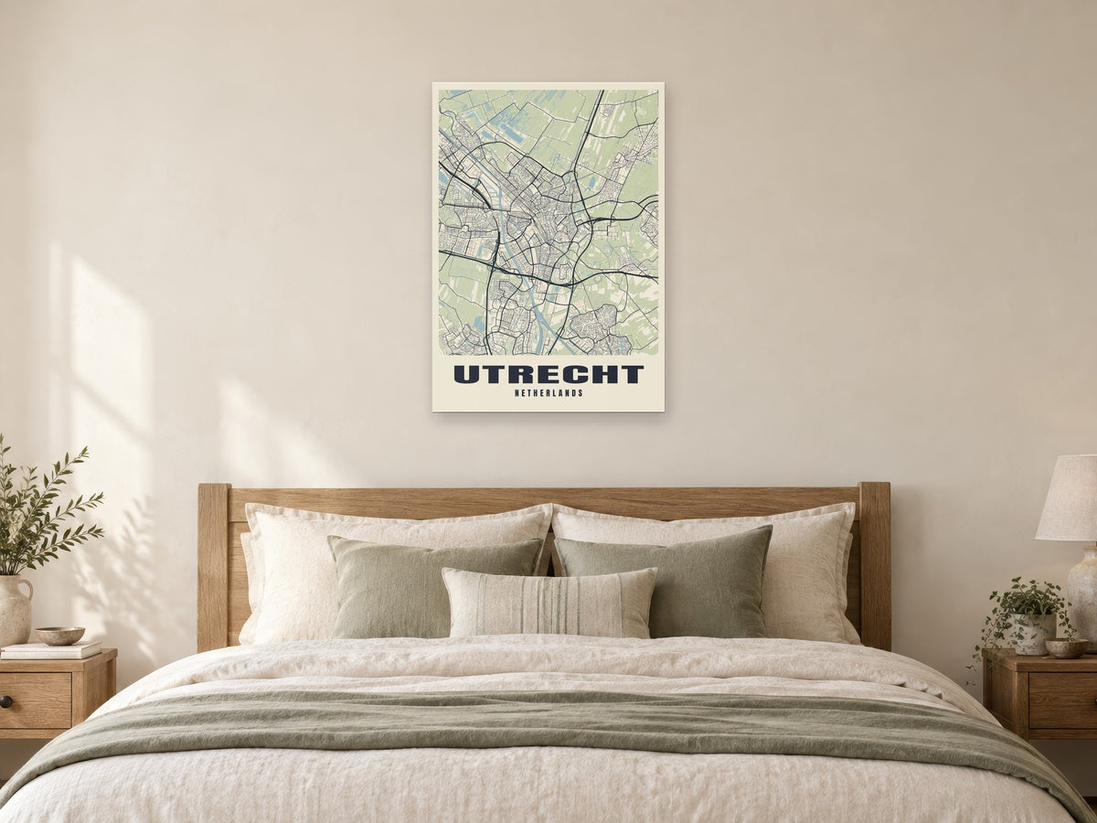 Utrecht Street Map Poster at A1, as a poster, above a bed