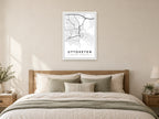Uttoxeter Town Centre Street Map Poster at A1, as a poster, above a bed