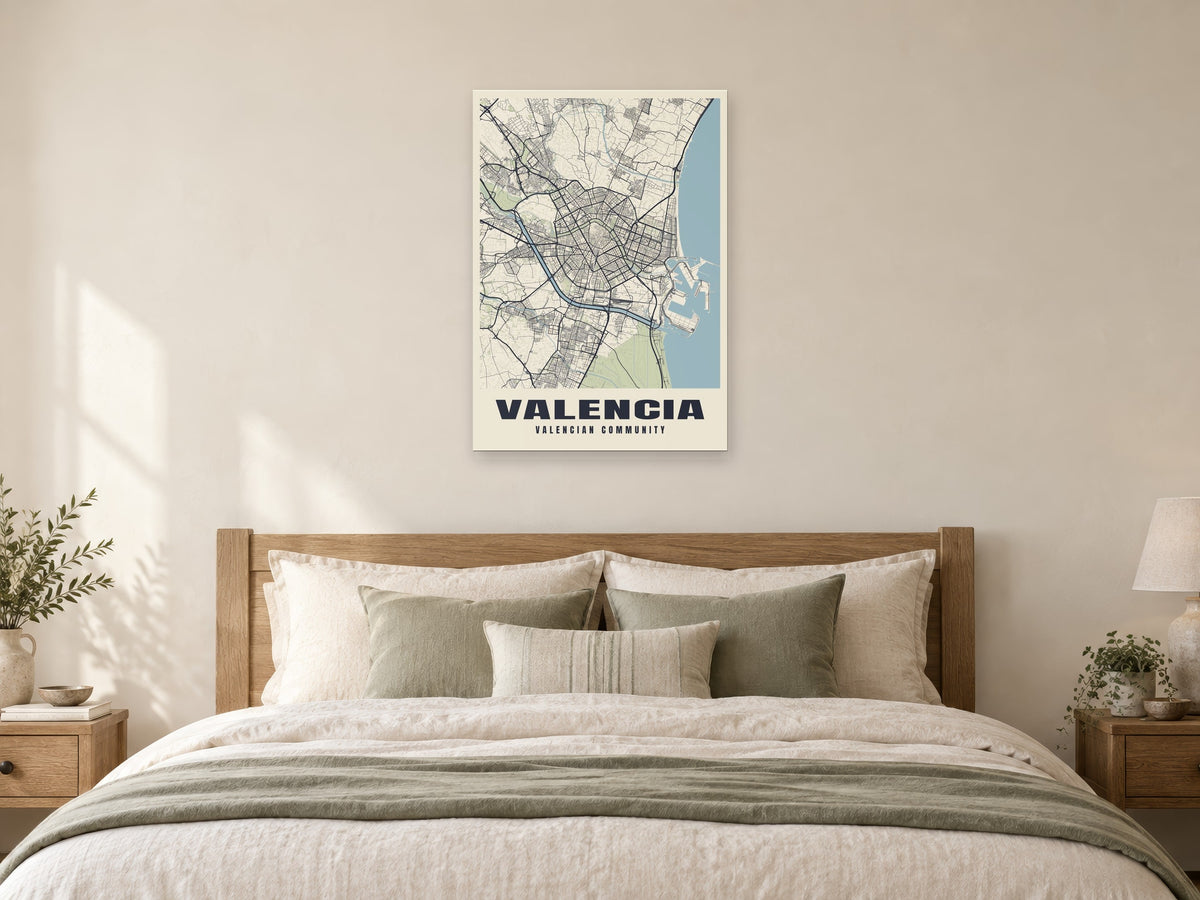 Valencia Street Map Poster at A1, as a poster, above a bed