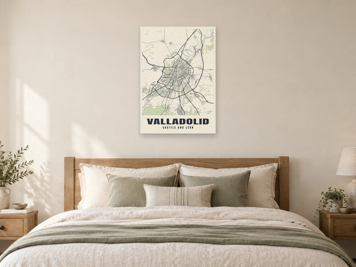 Valladolid Street Map Poster at A1, as a poster, above a bed