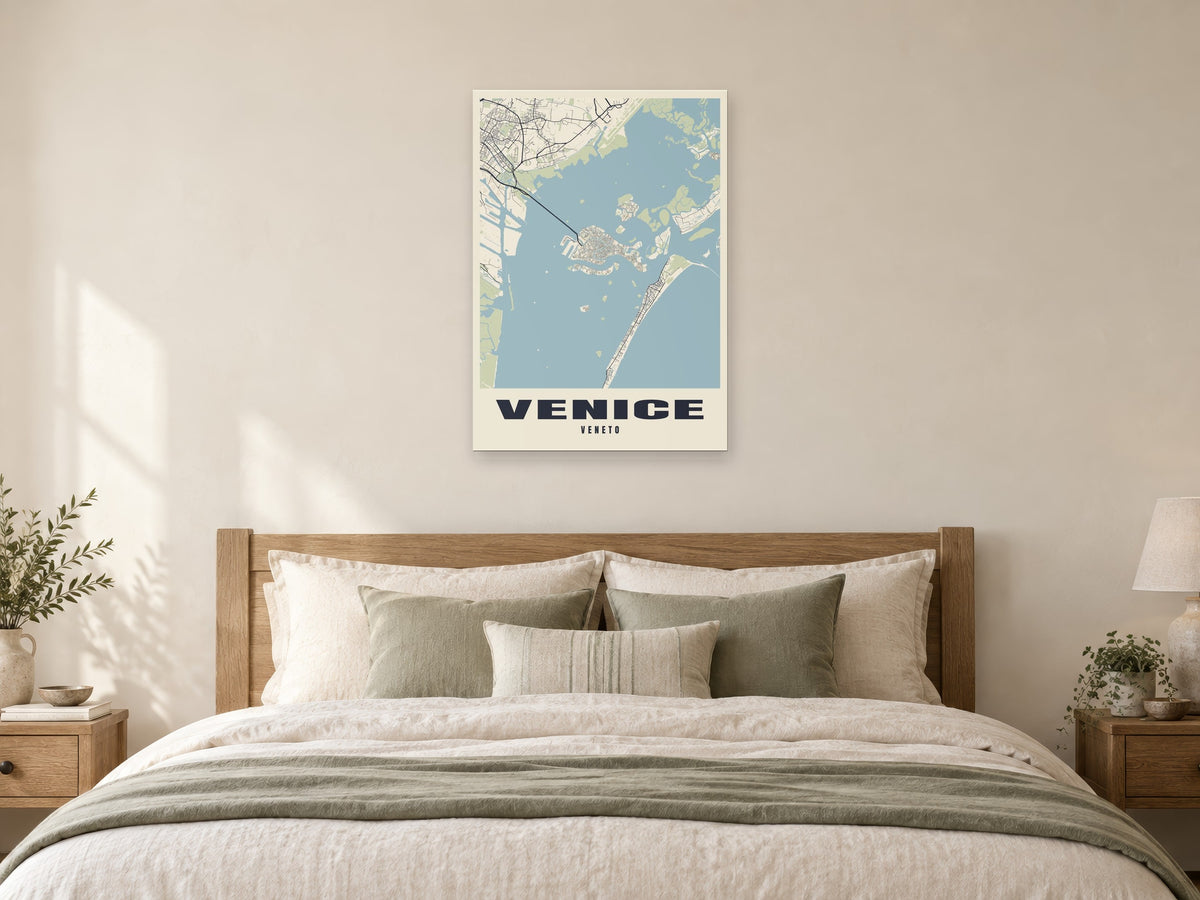 Venice Street Map Poster at A1, as a poster, above a bed